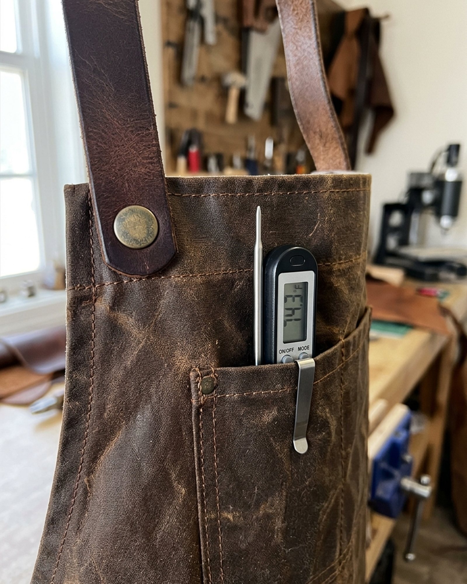 Maillard Reaction Apron in Tobacco, detail close-up