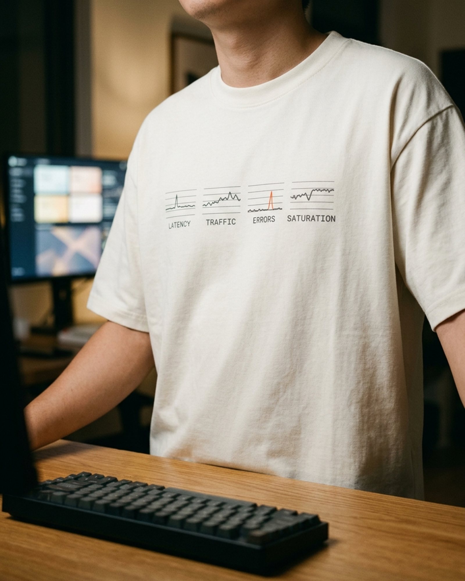 Golden Signals Tee in Bone, on model