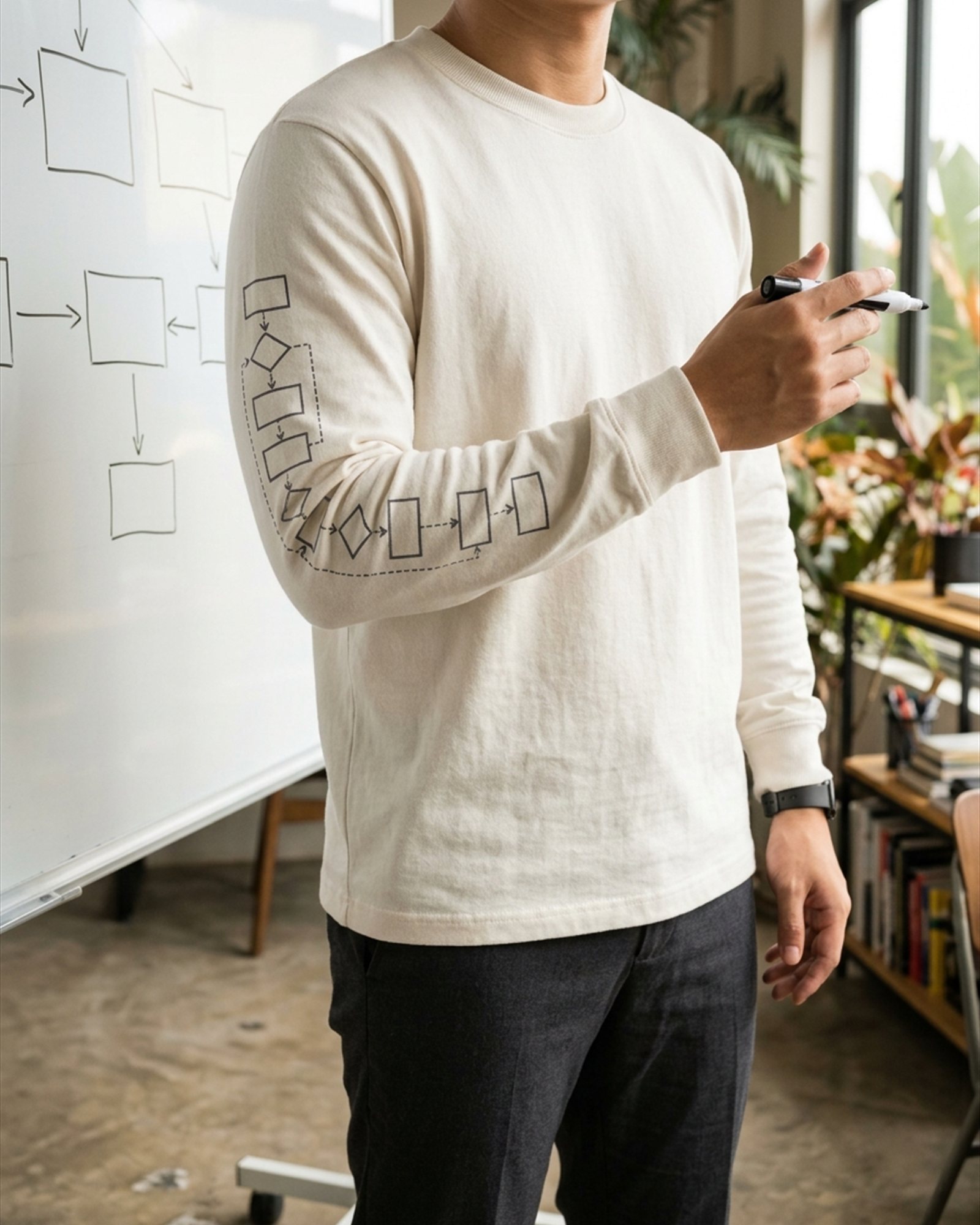 Choreography Over Orchestration Long Sleeve in Bone, on model