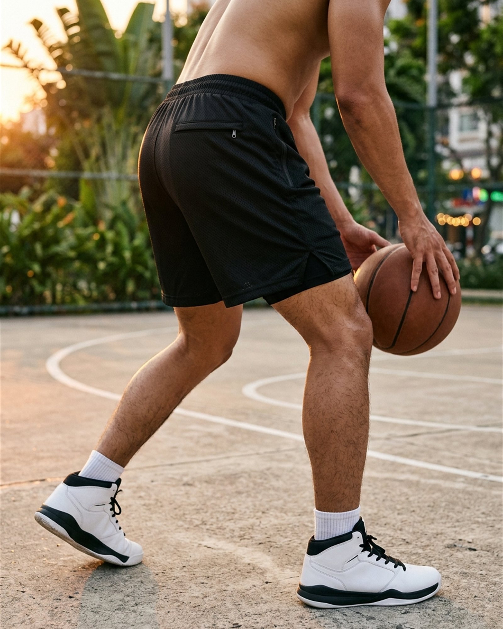 Fast Break Mesh Shorts in Black, on model