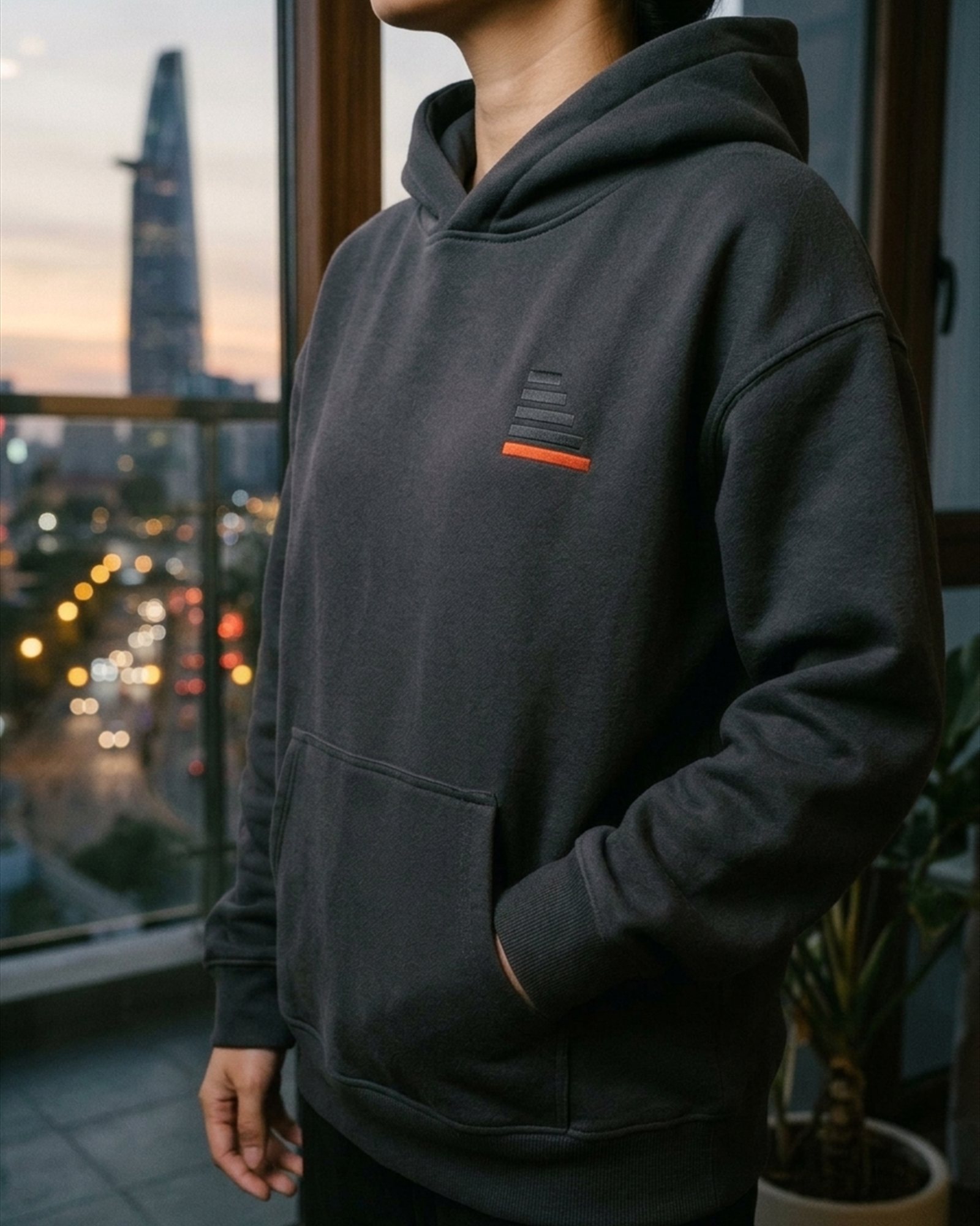 Trace Every Request Hoodie in Graphite, on model