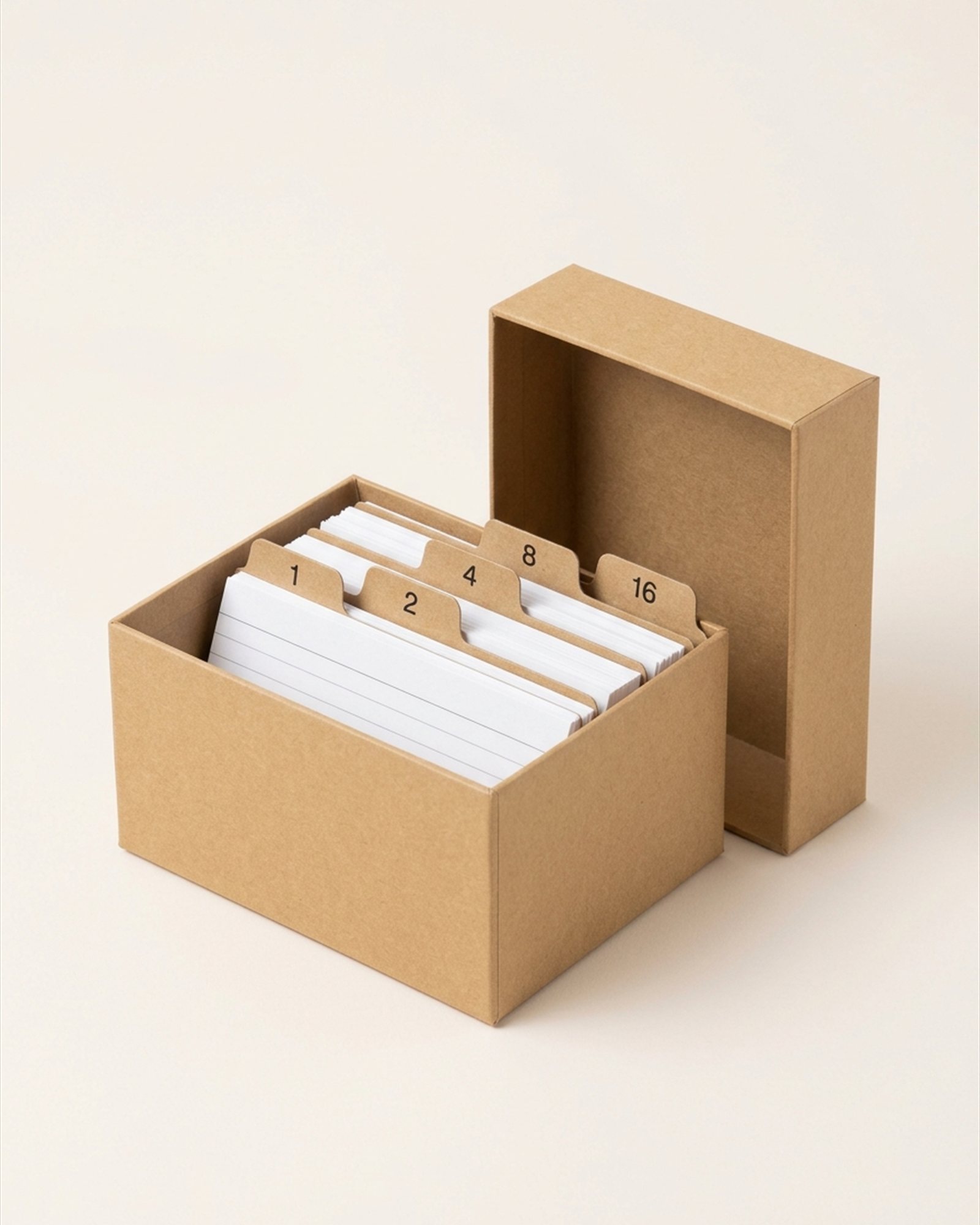 Spaced Repetition Flashcard Box in Kraft, front view