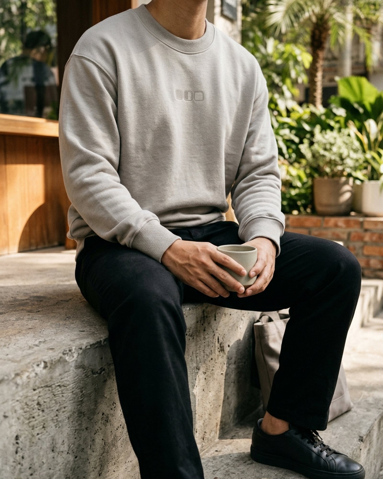 Zero-Downtime Crewneck in Heather Grey, on model