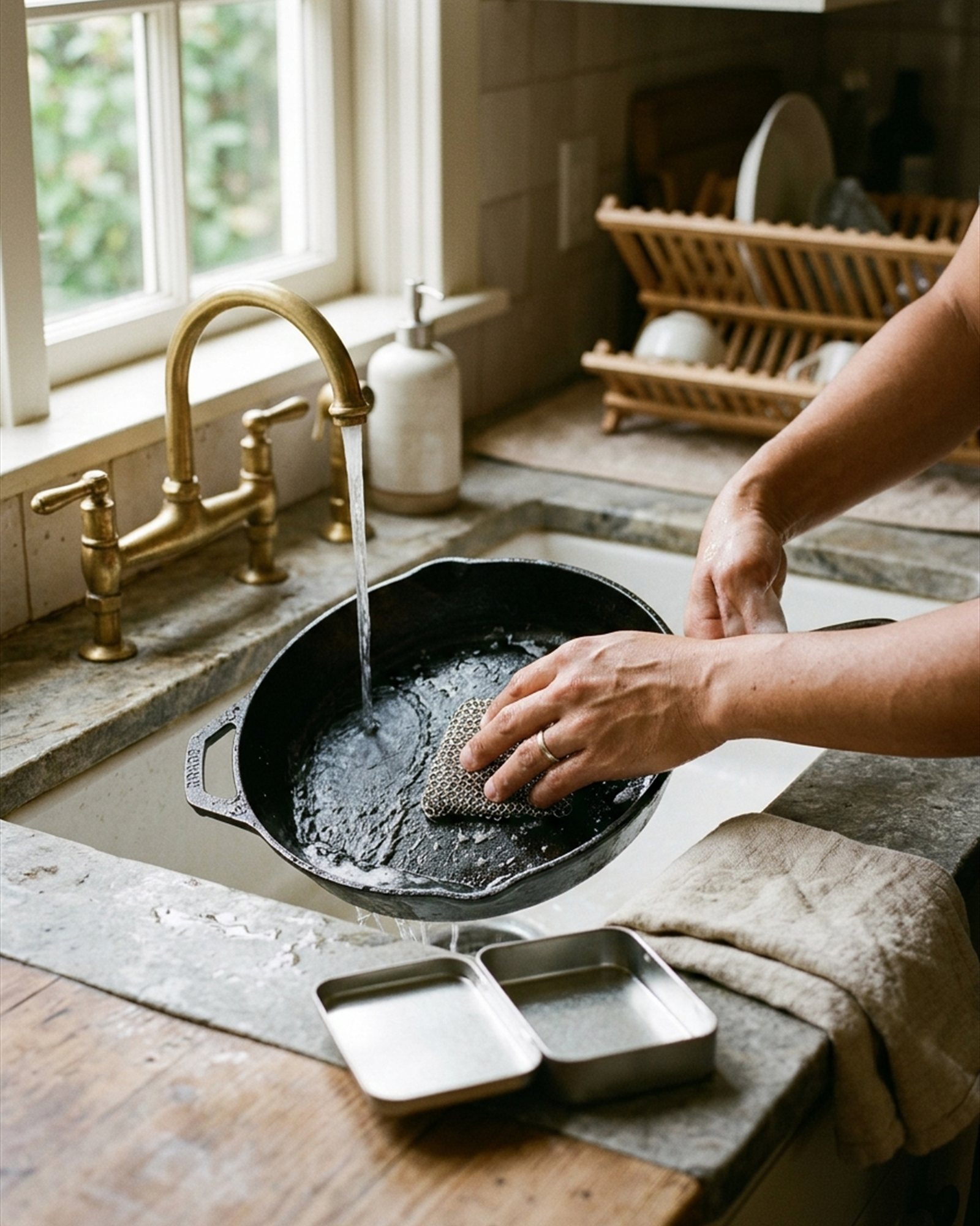 Cast Iron Care Kit in Natural, in use